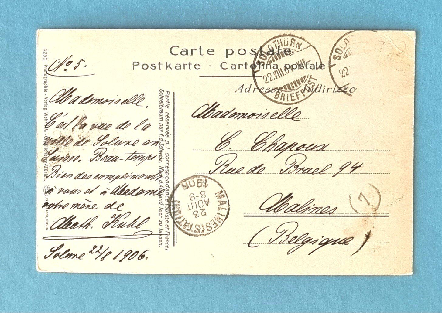 Cartoline postali: Solothurn - Stadtansicht  - 1908 – Usato da Rothrist venduto da RROENK 1
