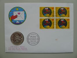 1999, Numisbrief 150 Jahre Post mit 20-Fr.-Silbermünze