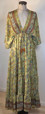 XS-M 34-40 BOHO indisches maxi SEIDENKLEID oneSize Seide
