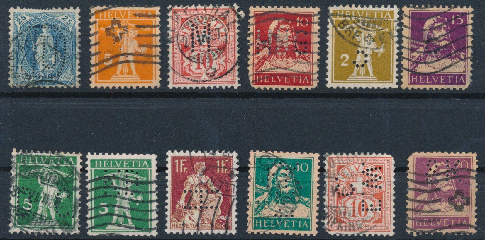 Alle Briefmarken: 12 Perfin's – Gebraucht aus Bonau von Profila3 1