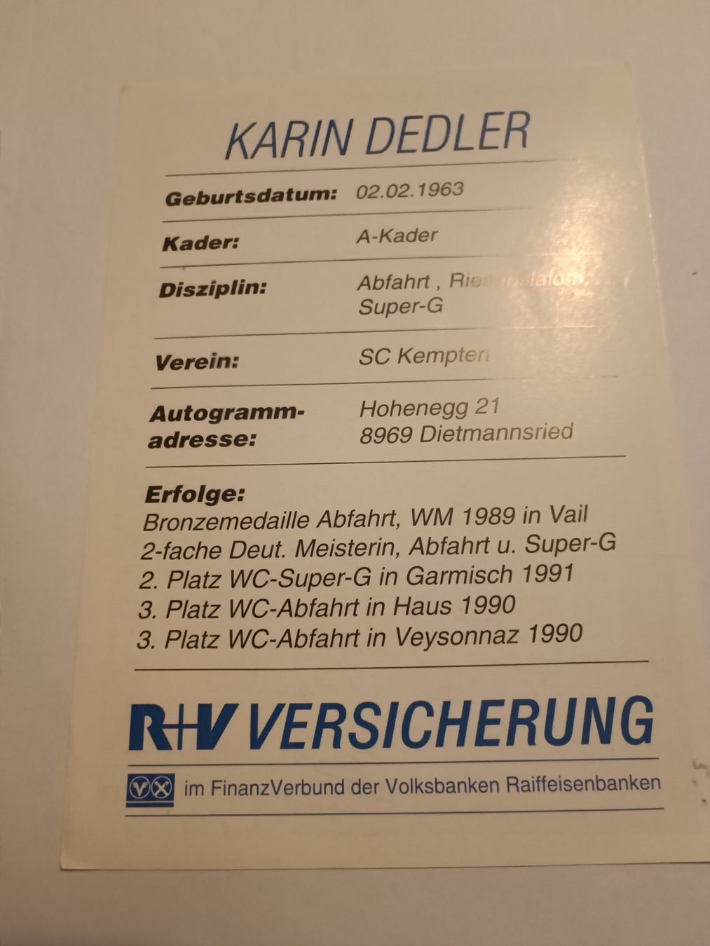 Autografi: Karin Dedler - handsigniert – Usato da Menziken venduto da Artographs 1