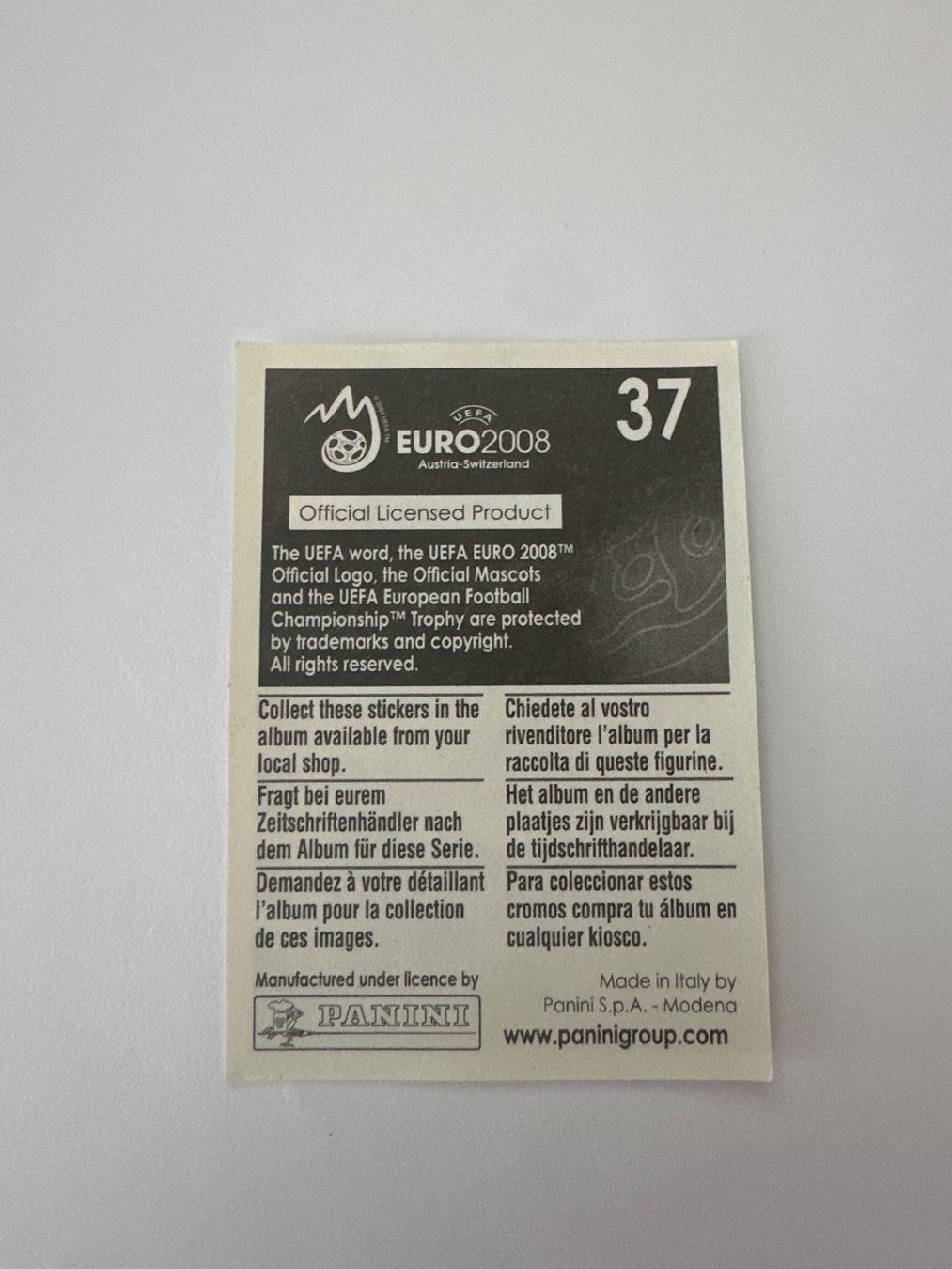 Panini Carte collezionabili: Panini UEFA EM 2008 Sticker - Nr. 37 – Usato da Sulz AG venduto da DealWerk 1