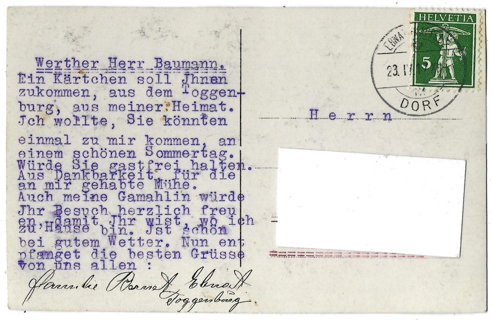 Cartoline postali: 2.   E B N A T . – Usato da Bütschwil venduto da Jackson1A 1