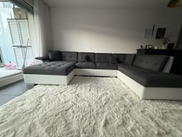 U-Sofa Stoff grau weiss gross guter Zustand
