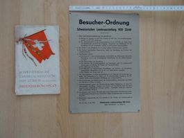 Sehr rares Metallschild Besucher-Ordnung Landi 1939 + Karte