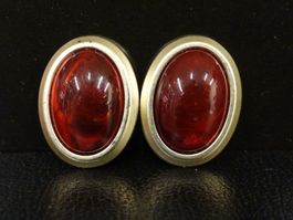 Vintage Ohrclips Clips Ohrschmuck Rot Silber 70er 80er Jahre