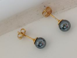 Ohrstecker Hämatit vergoldet