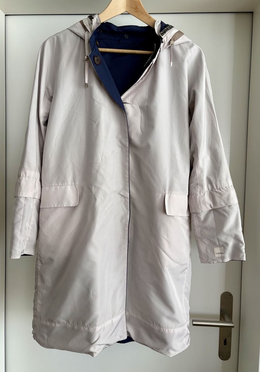 Cappotti: S MaxMara Reversible Raincoat - Grey & Navy - Size M – Usato da Zürich venduto da ron_t88f