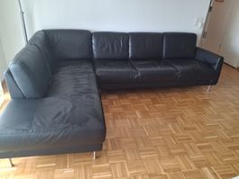 Stylish Black Leather Corner Sofa - Great Condition!