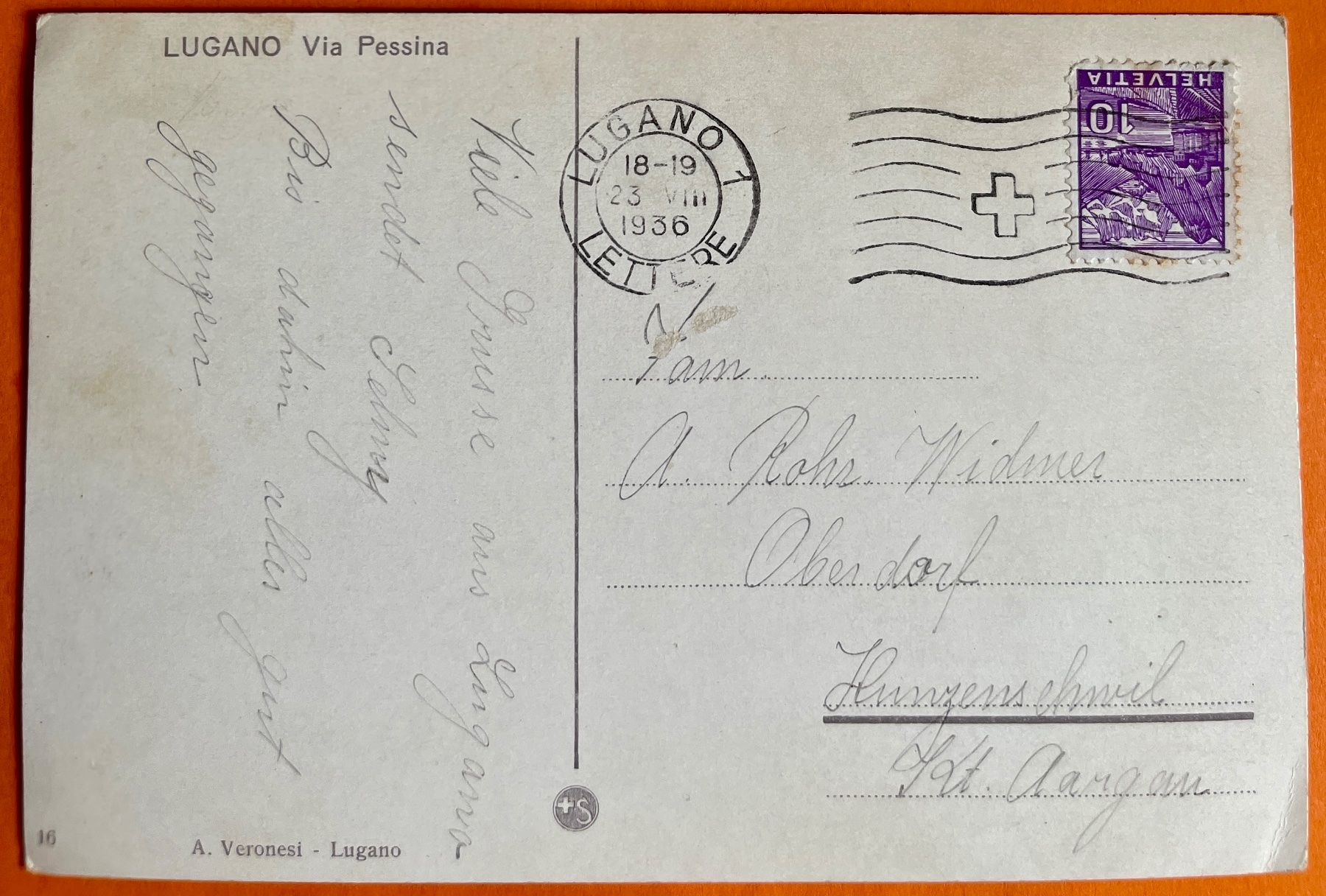 Cartoline postali: LUGANO - VIA PESSINA 1936 – Usato da Lutry venduto da Ediego 1