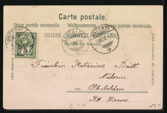 Cartoline postali: Litho Wattwyl, Schule, Gesamtansicht mit – Usato da Berlin venduto da bartko-reher 1