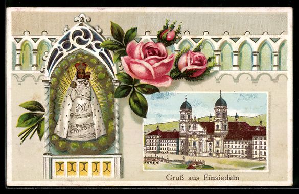 Cartoline postali: Präge-Lithographie Einsiedeln, Kloster  – Usato da Berlin venduto da bartko-reher
