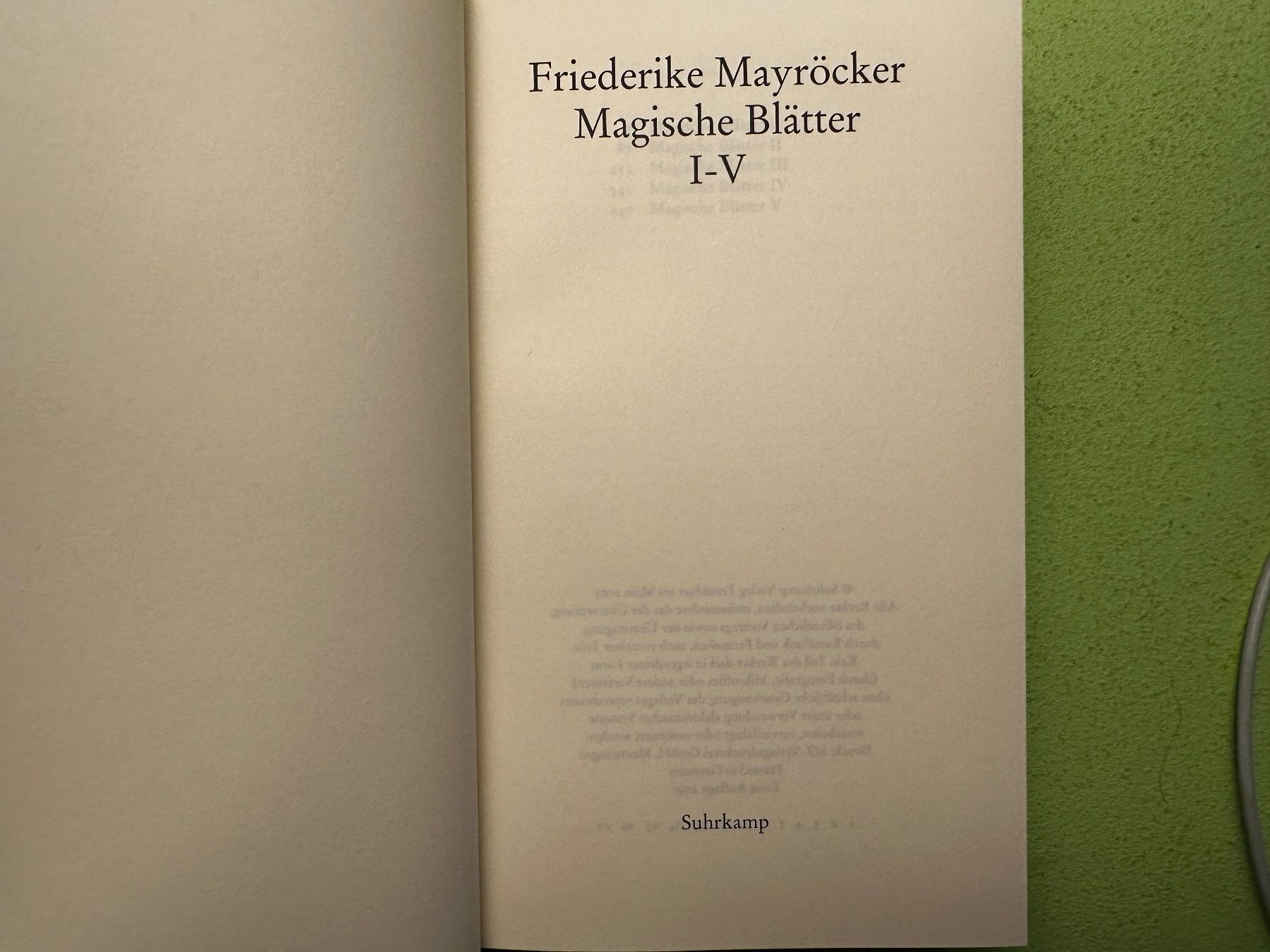 Libri: Friederike Mayröcker: Magische Blätter I - V. – Usato da Zürich venduto da allp 2