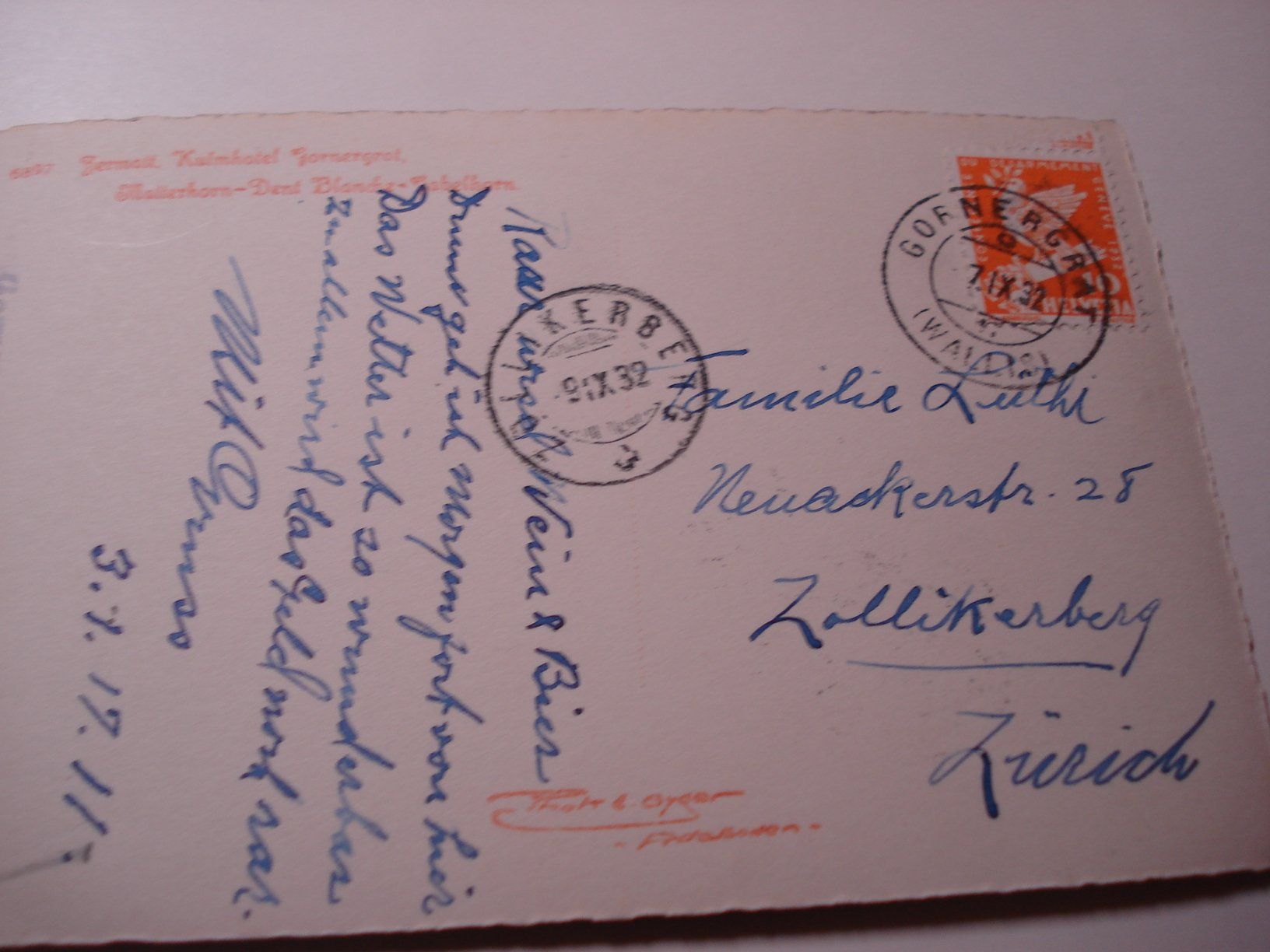 Cartoline postali: Zermatt, Kulmhotel Gornergrat, 1932, o Gornergrat – Usato da Niederwil AG venduto da morostahu 1