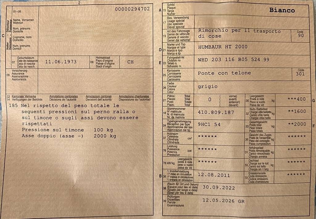 Humbaur Rimorchi: Rimorchio HUMBAUR HT 2000 Ponte con telone – Usato da S. Bernardino venduto da aathos1973 3