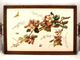 Grand plateau art nouveau faïence Jugendstil Tablett 60 cm