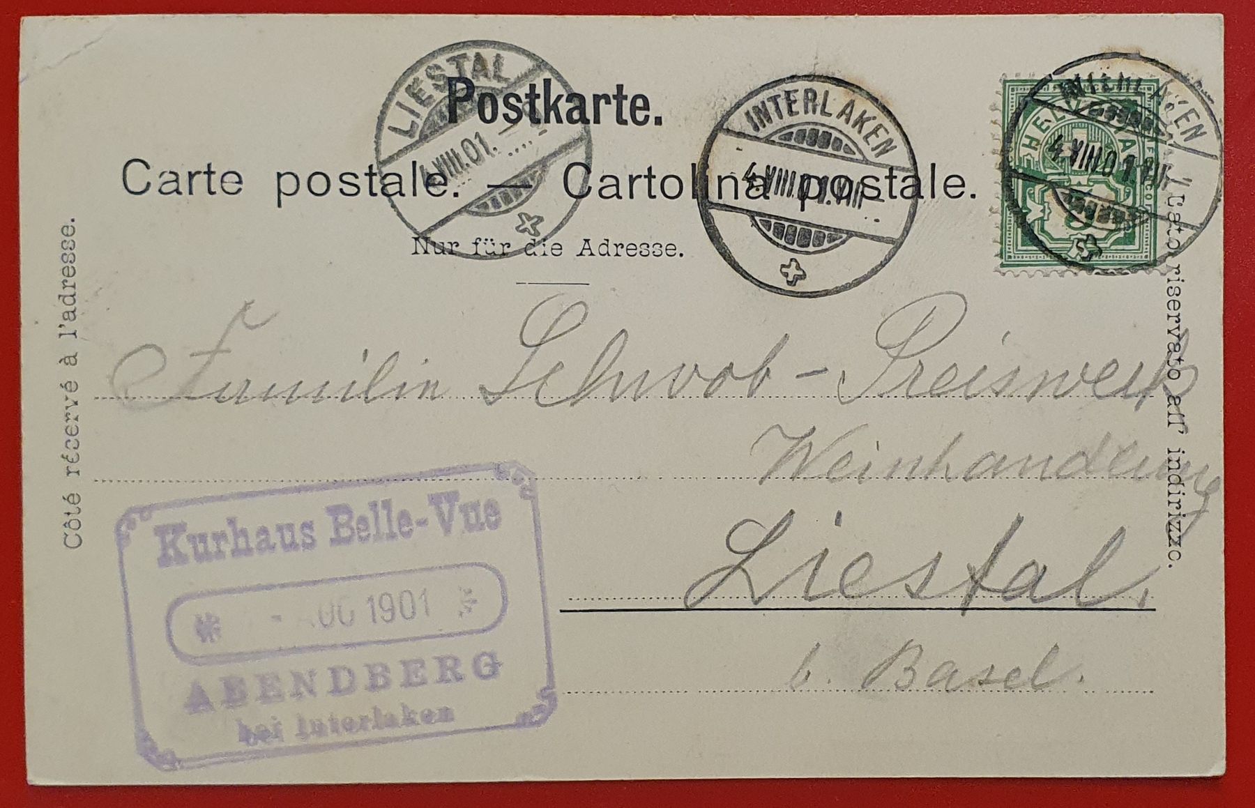 Cartoline postali: Panorama vom Abendberg, Interlaken 1901 – Usato da Kreuzlingen venduto da Rschweiz1 1