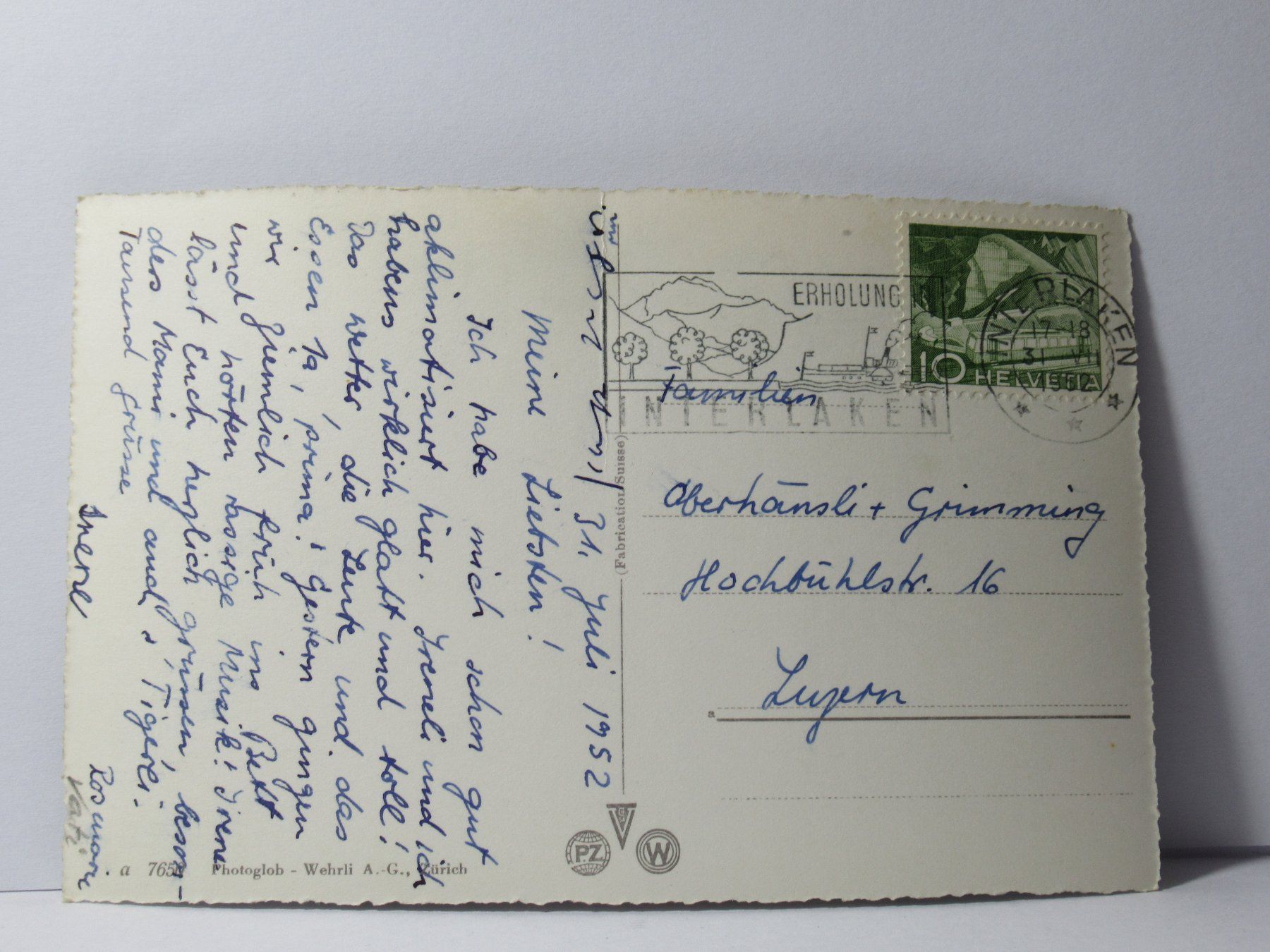 Cartoline postali: Hotel Oberland , Interlaken , Oldtimer  1952 – Usato da Grenchen venduto da Bluemchen1900 1