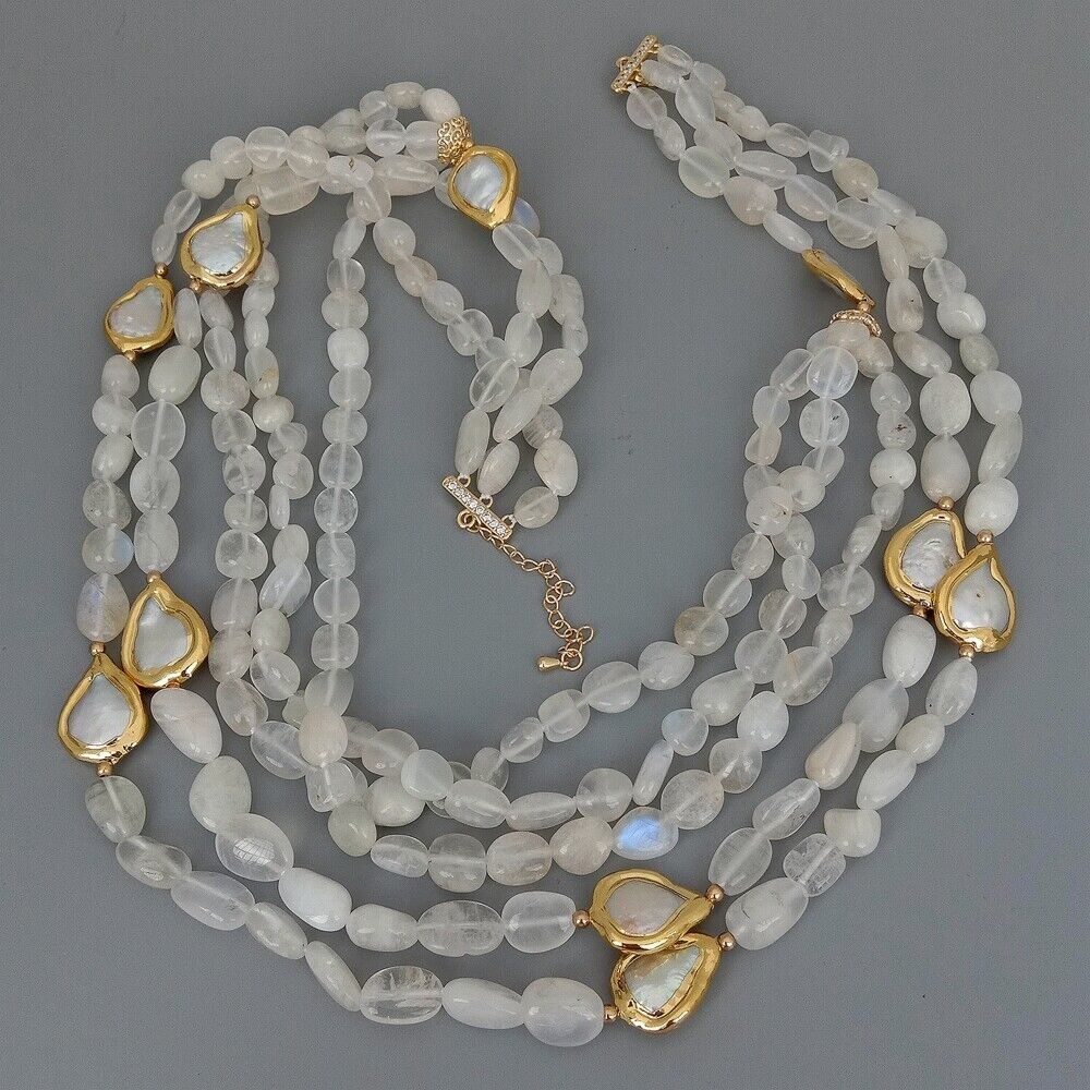 Ketten: Mondstein Weiss Perlen Kette Collier Perle Pierre de lune – Neu (gemäss Beschreibung) aus Prilly von ilyria73 5