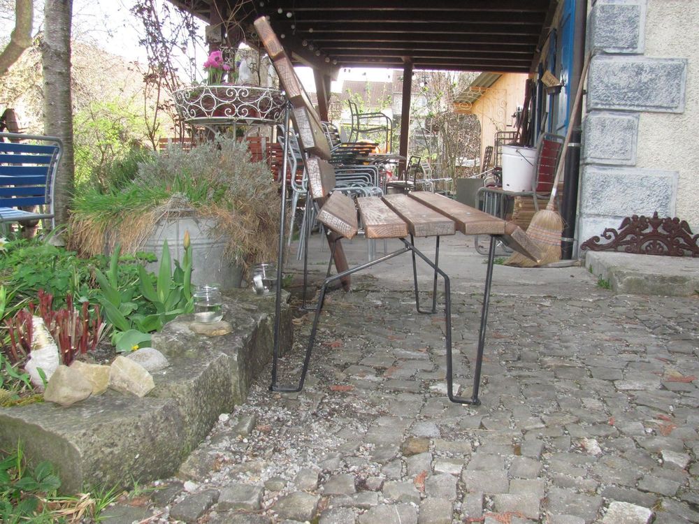 Gartenbank Aus Holz & Metall - 80-180cm Outdoor Sitzbank Ohne Lehne