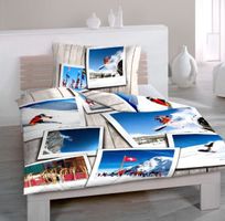 Bettwäsche Design Schnee / Ski, 160x210 und 65x210cm, neu