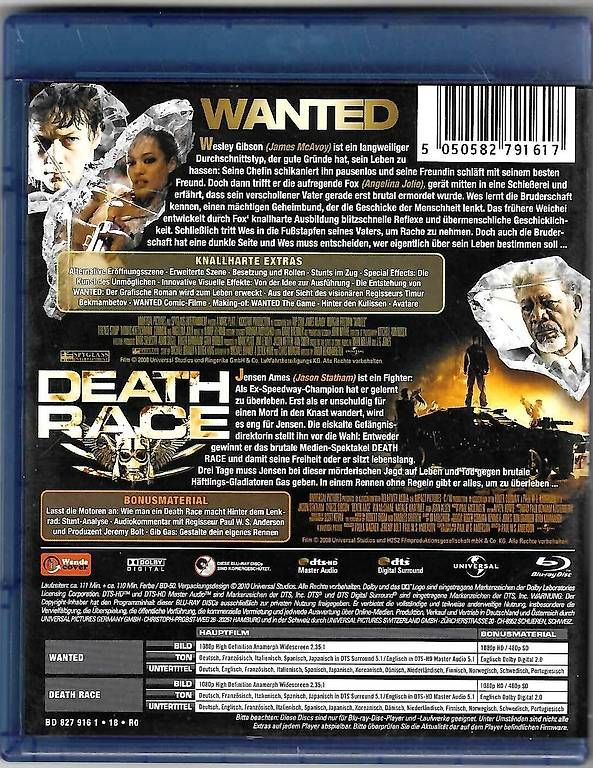 Tutti i DVDs: Wanted / Death Race - Blu-ray Filme – Usato da Dörflingen venduto da Super-Bob 1