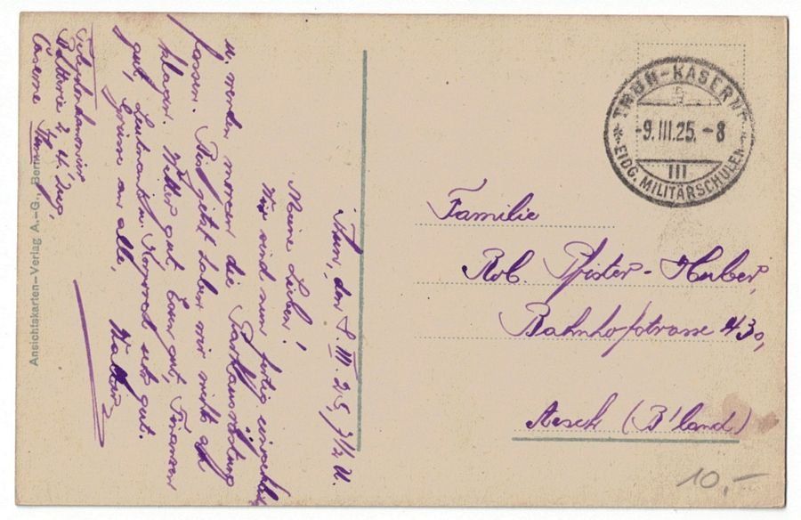 Cartoline postali: Thun, Kaserne, gelaufen 1925 mit Feldpoststempel – Usato da Frauenfeld venduto da POML 1