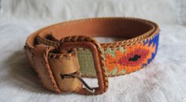 Gürtel Leder mit Webmuster bunt mehrfarbig gebraucht