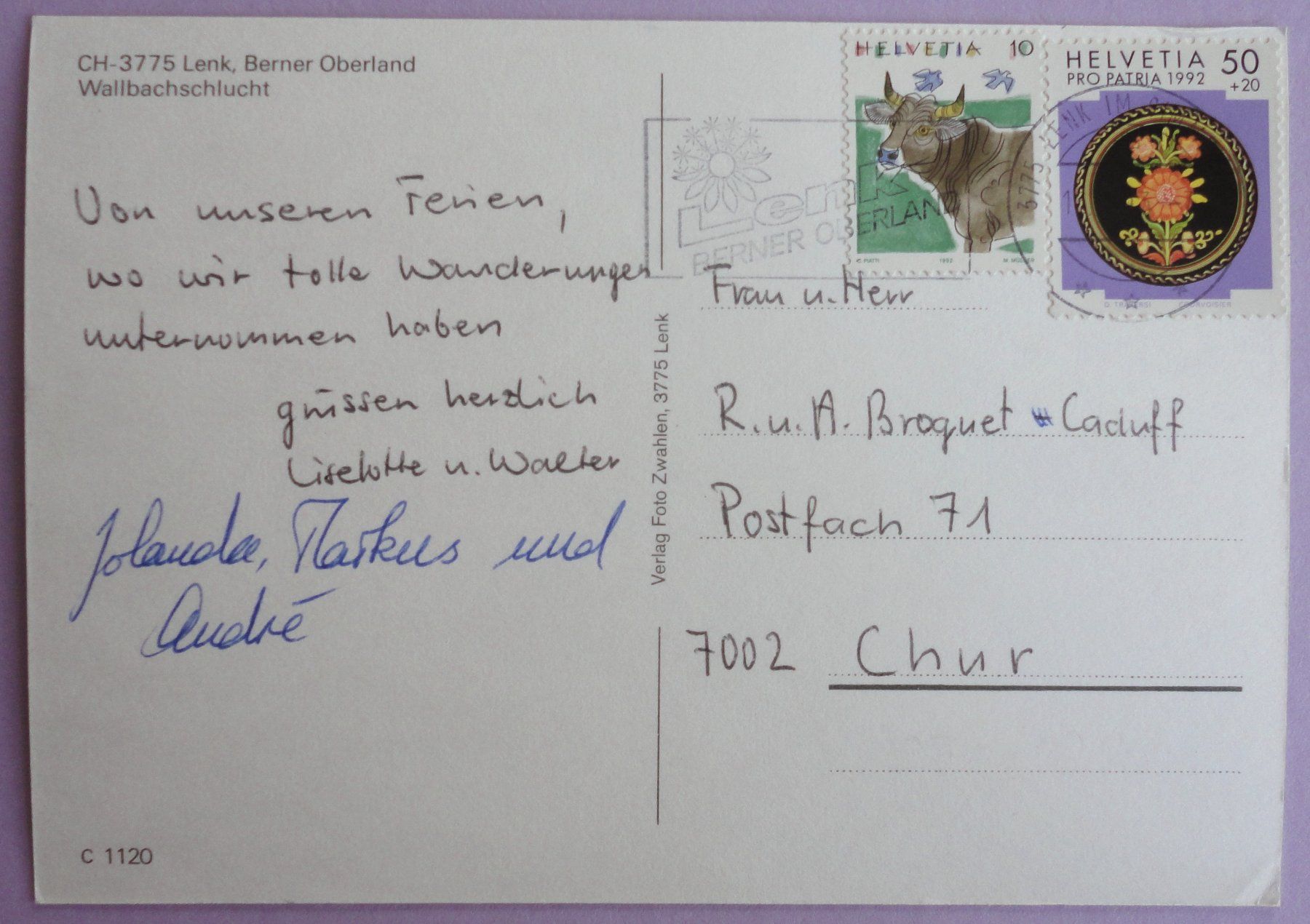 Cartoline postali: Lenk, B.O., Wallbachschlucht – Usato da Fétigny venduto da Billy2miny 1