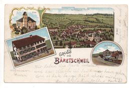 LITHO Gruss aus BÄRETSWIL Restaurant z. Linde - Bahnhof