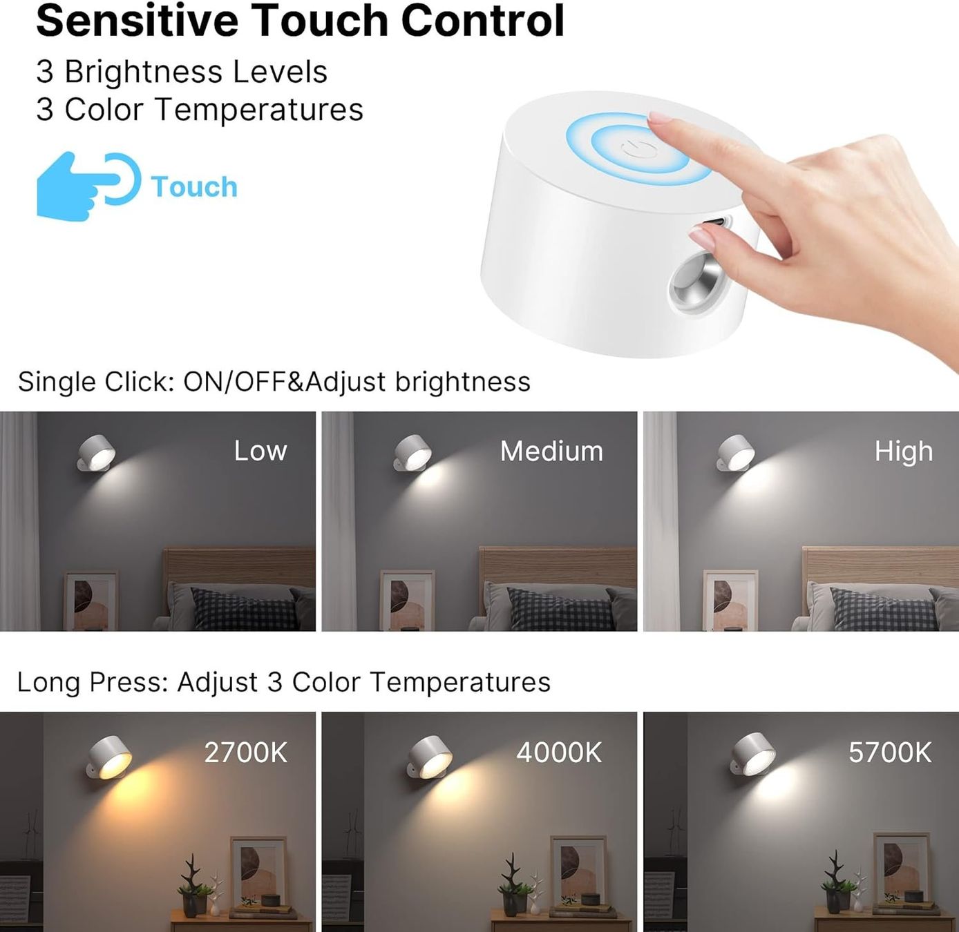 Lampade: 2 Stück Touch-Control LED Wandleuchte Innen – Nuovo e nell'imballaggio originale da Châtelaine venduto da topshop.switzerland 3