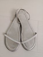 🤩MANGO LEDER-SANDALEN, WEISS-SILBER