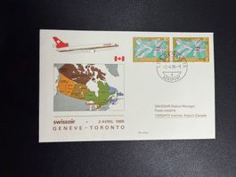 Swissair Erstflugbrief Genf-Toronto 1986