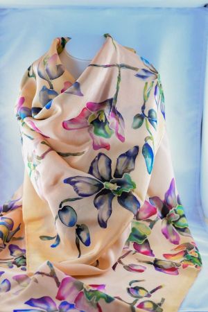 Handbemalter Seidenschal / Seidentuch / Seidenfoulard P-52-Q
