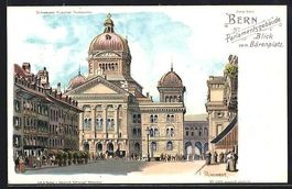 Litho Bern, Parlamentsgebäude, Blick vo