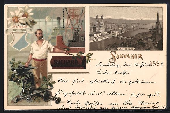 Ansichtskarten: Passepartout-Lithographie Zürich, Blick – Gebraucht aus Berlin von bartko-reher