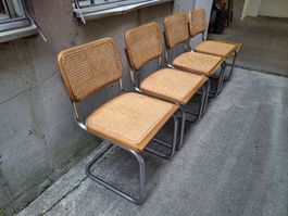 4 Freischwinger Stühle Wiener Geflecht, Holz