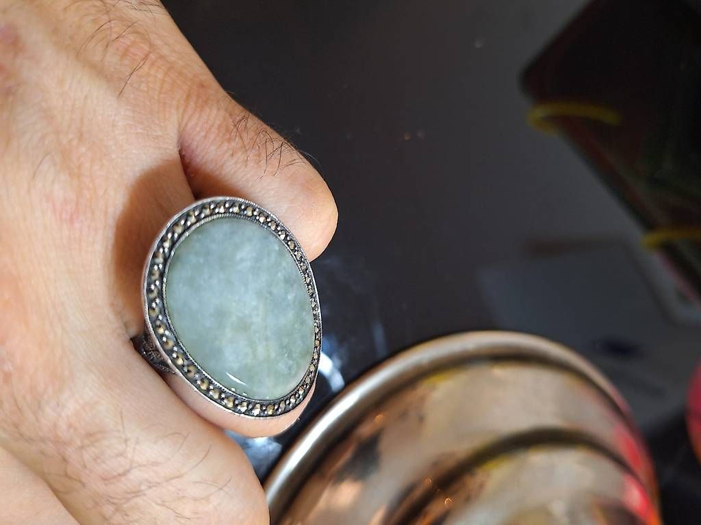 Anelli: grüner Silber-Ring mit Achat, umrandet von Marquesitten – Nuovo (secondo la descrizione) da Olten venduto da si91 2
