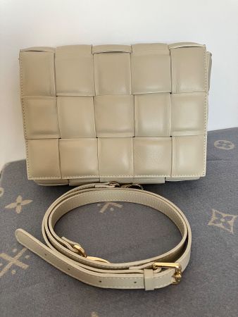 Umhängetasche Crossbody echt Leder, Flechtleder, creme, top