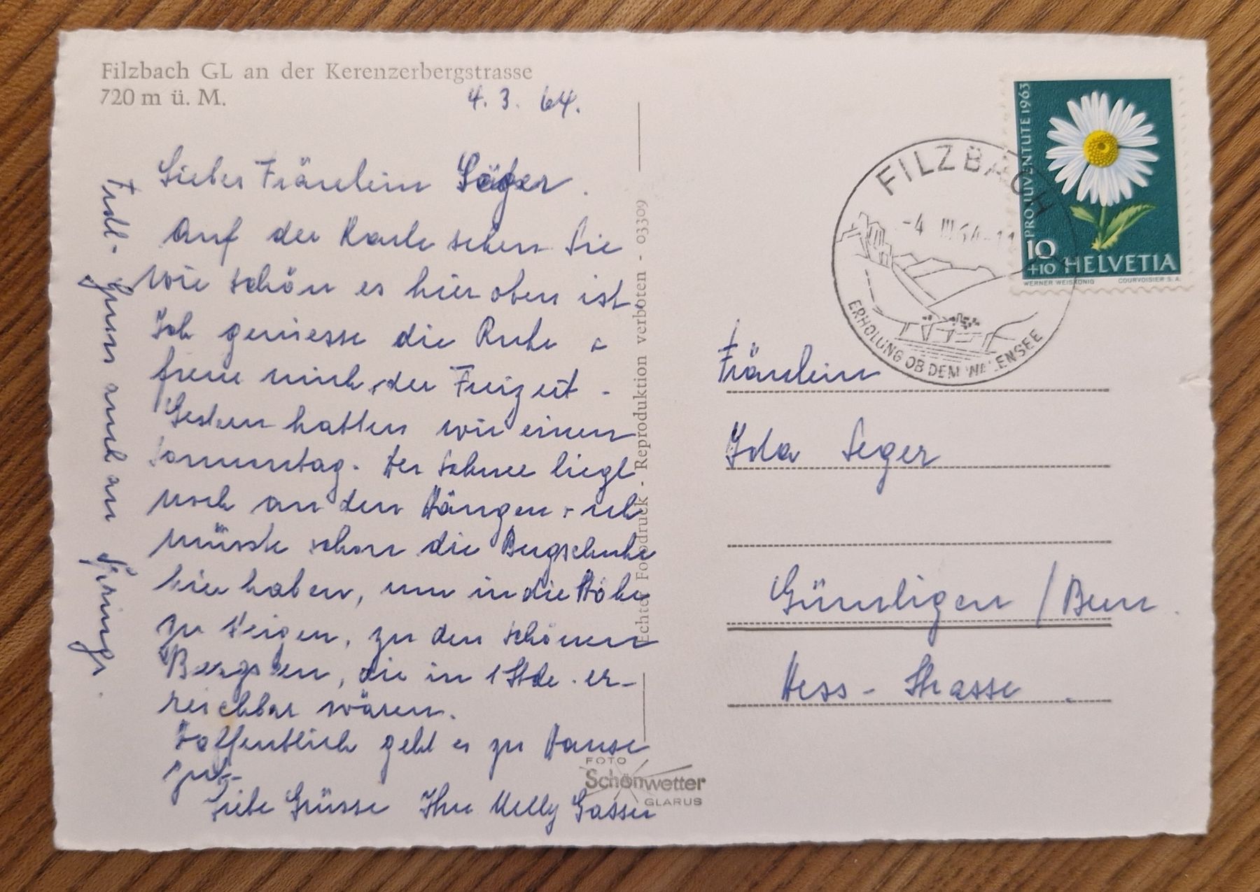 Cartoline postali: Filzbach, Kerenzerbergstrasse, Oldtimer 1964 – Usato da Ebikon venduto da Donar50 2