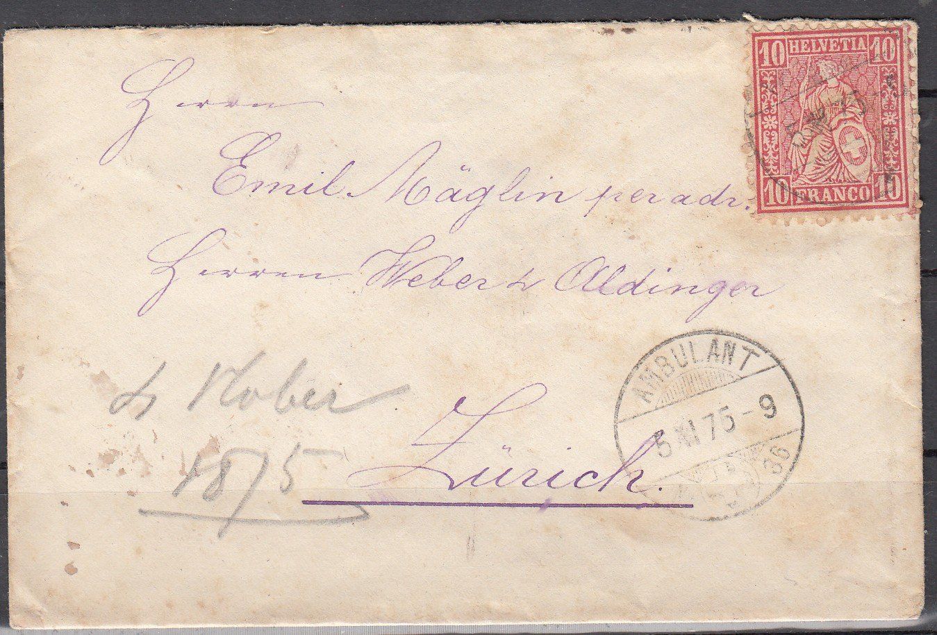 Tutti i francobolli: Brief Schweiz Mit Marke Sitzende 1875 – Usato da Herrliberg venduto da Lfrifda