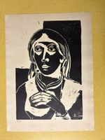 Holzschnitt "Frau mit Händen", Aufl. 25/40, Josef Scharl.