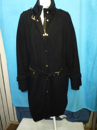 WOLLMANTEL GR 46 TIEFSCHWARZ NEU BÜNDCHEN RV KNÖPFE NEU