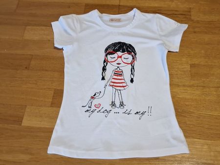 nettes T-Shirt-Mädchen mit Hund - von BRUMS - Gr. 128 - weis