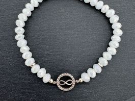 Elastisches Infinity Armband Sterling Silber, Handmade Weiss