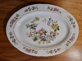 Ovale Servierplatte, Blumen Muster, Goldrand, Ranmaru, Antik