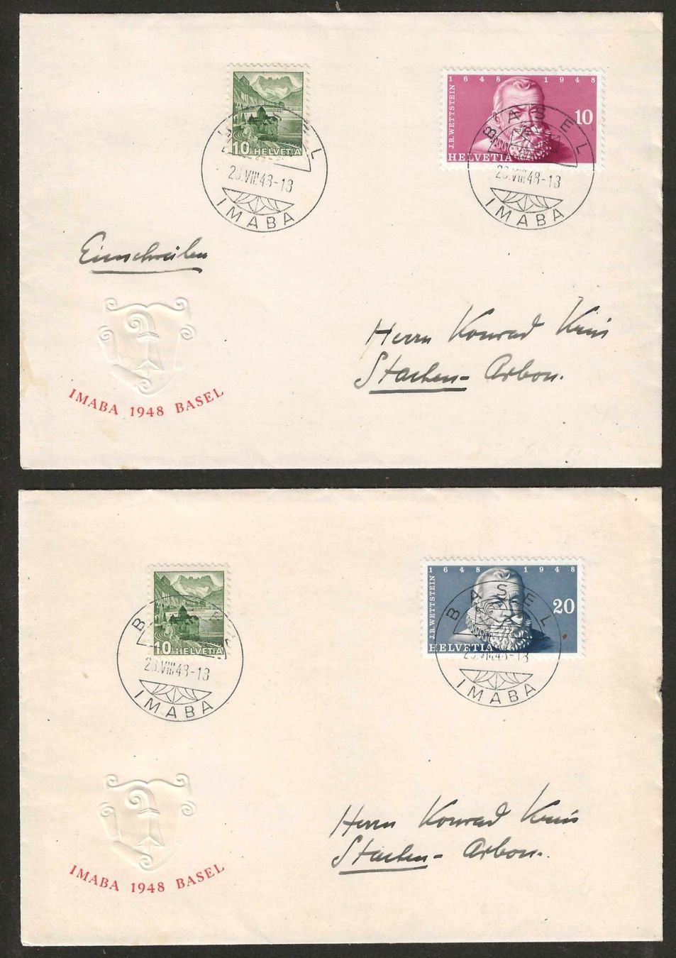 Alle Briefmarken: 1948 : Imaba Block Einzelwerte auf 2 Briefe – Gebraucht aus Gümligen von Geniusbuy