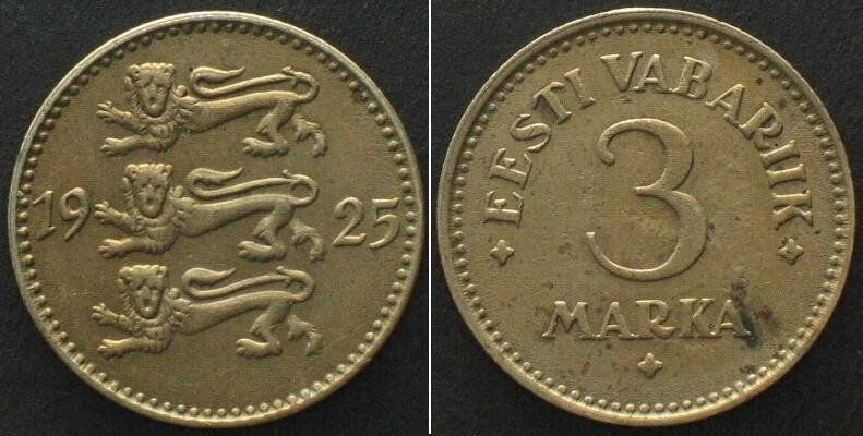 Alle Münzen: ESTONIA 3 Marka 1925 Nickel-Bronze XF – Gebraucht aus Riehen von sesambestcoins2004