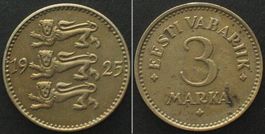 ESTONIA 3 Marka 1925 Nickel-Bronze XF
