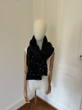 Zara Elegant Black Scarf with Pearl Detail, Stylish🧣✨